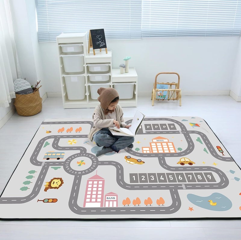 Loartee Soft Kids Educational Rug - 0.78" Thick Road Rug, ABC Alphabet & Numbers Play Mat for Toddlers, Game Area Rug, Baby Crawling Mats, Leisure Time, Gray - Image 1